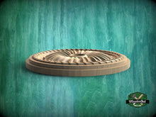 Load image into Gallery viewer, Classic Wooden Ceiling Rosette, Sunburst Carved Design, Elegant Home Feature, 1 pc, Unpainted, Decorative Rosettes