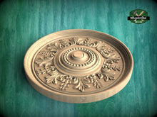 Load image into Gallery viewer, Intricate Neoclassical Carved Ceiling Rosette, 1 pc, Unpainted, Decorative Rosettes, Home Wall Embellishments, round wooden trims