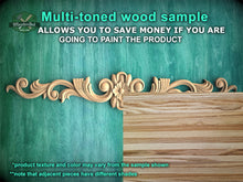 Load image into Gallery viewer, Elegant Floral and Scroll Wood Carved Onlay, Classic Furniture Embellishment, 1 piece, Unpainted, applique for fireplace surround and mantel