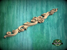 Load image into Gallery viewer, Elegant Floral and Scroll Wood Carved Onlay, Classic Furniture Embellishment, 1 piece, Unpainted, applique for fireplace surround and mantel