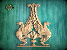 Load image into Gallery viewer, Natural Wood Griffin Onlay, Protective Mythical Creatures, Luxurious Architectural Decor, Unpainted, 1pc, Home Wall Embellishments