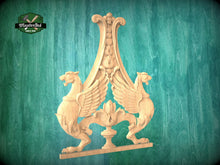 Load image into Gallery viewer, Natural Wood Griffin Onlay, Protective Mythical Creatures, Luxurious Architectural Decor, Unpainted, 1pc, Home Wall Embellishments