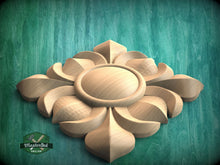 Load image into Gallery viewer, Square Carved Wood Rosette, Interior Design Element – Carved Adornment, 1 piece, Unpainted, Home Wall Embellishments, Wood Wall Art Decor