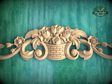 Load image into Gallery viewer, Elegant Carved Wooden Rose Basket - Decorative Onlay Piece, 1pc, Unpainted, horizontal decor, carved decoration of wood, wooden onlay