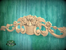 Load image into Gallery viewer, Elegant Carved Wooden Rose Basket - Decorative Onlay Piece, 1pc, Unpainted, horizontal decor, carved decoration of wood, wooden onlay
