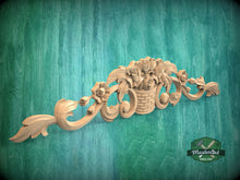 Load image into Gallery viewer, Elegant Carved Wooden Rose Basket - Decorative Onlay Piece, 1pc, Unpainted, horizontal decor, carved decoration of wood, wooden onlay