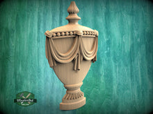 Load image into Gallery viewer, Classic Carved Urn Wood Applique - Elegant Vase Onlay, 1 pc, Unpainted, Home Wall Embellishments, Furniture Carving, Wood Onlays