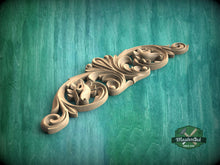 Load image into Gallery viewer, Floral Wood Carving Onlay - Ornate Scrollwork Accent Piece, 1pc, Unpainted, Home Wall Embellishments, Furniture Carving