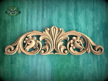 Load image into Gallery viewer, Floral Wood Carving Onlay - Ornate Scrollwork Accent Piece, 1pc, Unpainted, Home Wall Embellishments, Furniture Carving