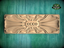 Load image into Gallery viewer, Rectangular Elegant Leaf and Floral Wood Onlay, Artisanal Furniture Embellishment, Wooden Rosette, 1 pc, Unpainted, wood wall art decor