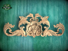 Load image into Gallery viewer, Acanthus Elegance Wood Onlay, Timeless Floral Wood Carving, Unpainted, 1pc, Home Wall Embellishments, Furniture Carving, Ornamental Woodwork