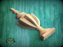 Load image into Gallery viewer, Elegant Carved Wood Finial Onlay, Vertical Urn Motif Wood Applique, Furniture Carving, Wood Onlay, 1pc, Unpainted