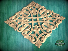 Load image into Gallery viewer, Square Lattice Wood Rosette, Classic Scrollwork Wood Panel, 1pc, Home Wall Embellishments, Furniture Carving, Wood Onlay, Unpainted
