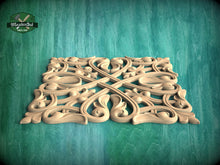 Load image into Gallery viewer, Square Lattice Wood Rosette, Classic Scrollwork Wood Panel, 1pc, Home Wall Embellishments, Furniture Carving, Wood Onlay, Unpainted