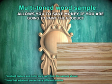 Load image into Gallery viewer, Vertical Carved Wooden Rosette with Leaf Scrollwork, Renaissance Inspired Decor, 1pc, Unfinished, Home Wall Embellishments, Wood Onlay