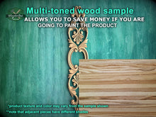 Load image into Gallery viewer, Decorative Wood Onlay Strip, Floral Scrollwork Applique, 1pc, Unpainted, vertical decor, carved decoration of wood, wooden onlay