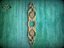 Load image into Gallery viewer, Decorative Wood Onlay Strip, Floral Scrollwork Applique, 1pc, Unpainted, vertical decor, carved decoration of wood, wooden onlay
