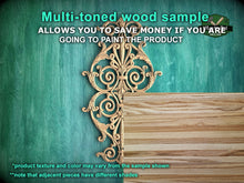 Load image into Gallery viewer, Vertical Ornate Scrollwork Wooden Applique with Central Symmetry, 1pc, Unpainted, Home Wall Embellishments, Furniture Carving, Wood Onlay