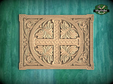 Load image into Gallery viewer, Hand-Carved Cross Foliage Panel, Symbolic Religious Artwork, Wooden Panel, 1pc, Unpainted, Furniture Carving, Architectural Woodwork