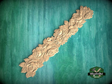 Load image into Gallery viewer, Vertical Carved Roses Wooden Applique, Romantic Floral Decor, Unfinished, 1pc,  Furniture Carving, Wood Onlay