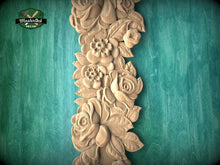 Load image into Gallery viewer, Vertical Carved Roses Wooden Applique, Romantic Floral Decor, Unfinished, 1pc,  Furniture Carving, Wood Onlay