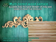 Load image into Gallery viewer, Openwork Floral Wood Applique for Interiors, Graceful Swirl Horizontal Wood Onlay, 1pc, Unpainted, Carved Wood Applique for Fireplace Mantel