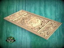 Load image into Gallery viewer, Sacred Cross Carved Wooden Church Panel, Ecclesiastical Motif Artisan Wood Carving, Carved Wood Onlay, 1pc, Unpainted, Furniture Carving