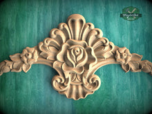 Load image into Gallery viewer, Floral Wood Applique with Rose Design -Vintage-Style Onlay, 1pc, Unpainted, Furniture Carving, Wood Onlay