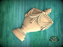 Load image into Gallery viewer, Classic Carved Urn Wood Applique - Elegant Vase Onlay, 1 pc, Unpainted, Home Wall Embellishments, Furniture Carving, Wood Onlays