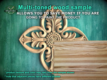 Load image into Gallery viewer, Central Rose Carved Wood Applique, Floral Wood Onlay with Rose Center, 1pc, Home Wall Embellishments, Furniture Carving, Unpainted