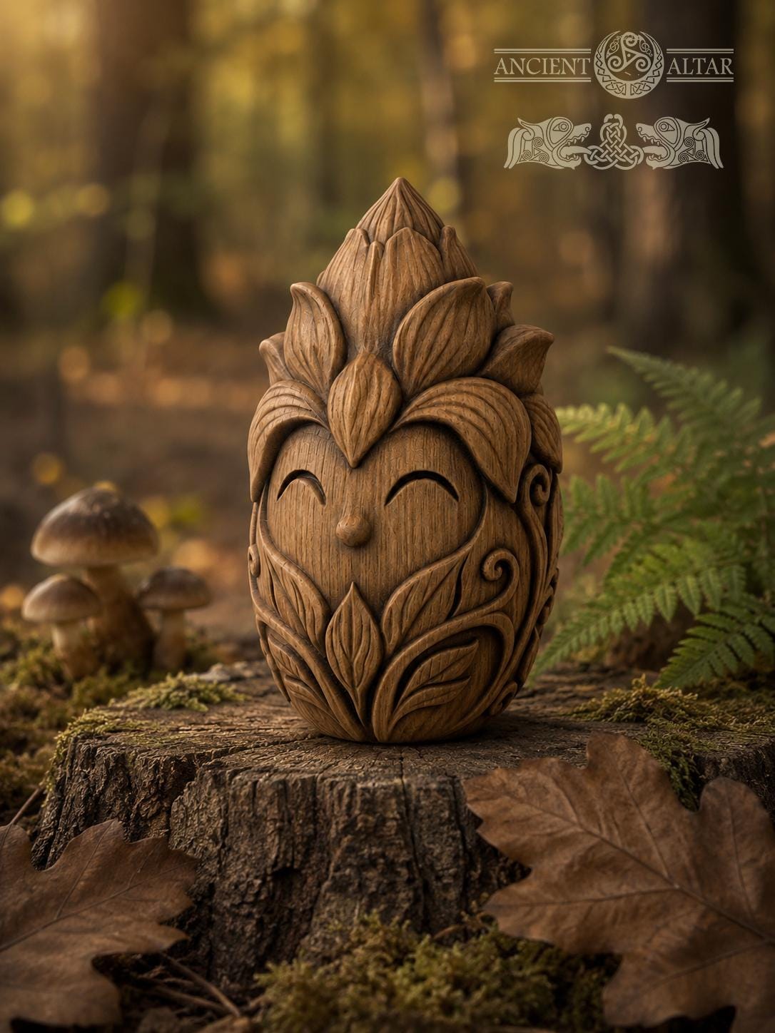 Bloom Keeper Wooden Forest Spirit Figurine, Oak Flower Guardian, Cottagecore Plant Lover Gift, Botanical Shelf Decor