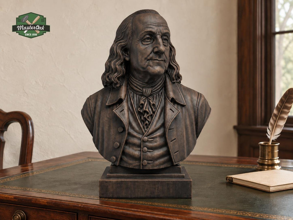 Wooden Benjamin Franklin Sculpture | Hand-Sanded & Hand-Toned | American History Decor