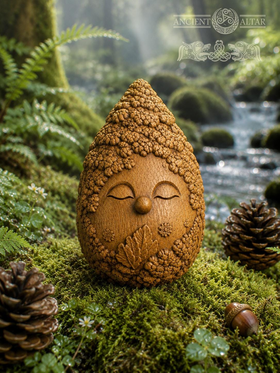 Moss Hermit Figurine, Carved Oak Forest Spirit, Woodland Guardian Statue, Cottagecore Decor, Nature Lover Gift, 2.76 Inch