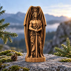 Lucifer Sword Statue with Bat Wings, Solid Oak Fallen Angel, Dark Fantasy Sculpture, Gothic Home Decor, Occult Altar Figurine