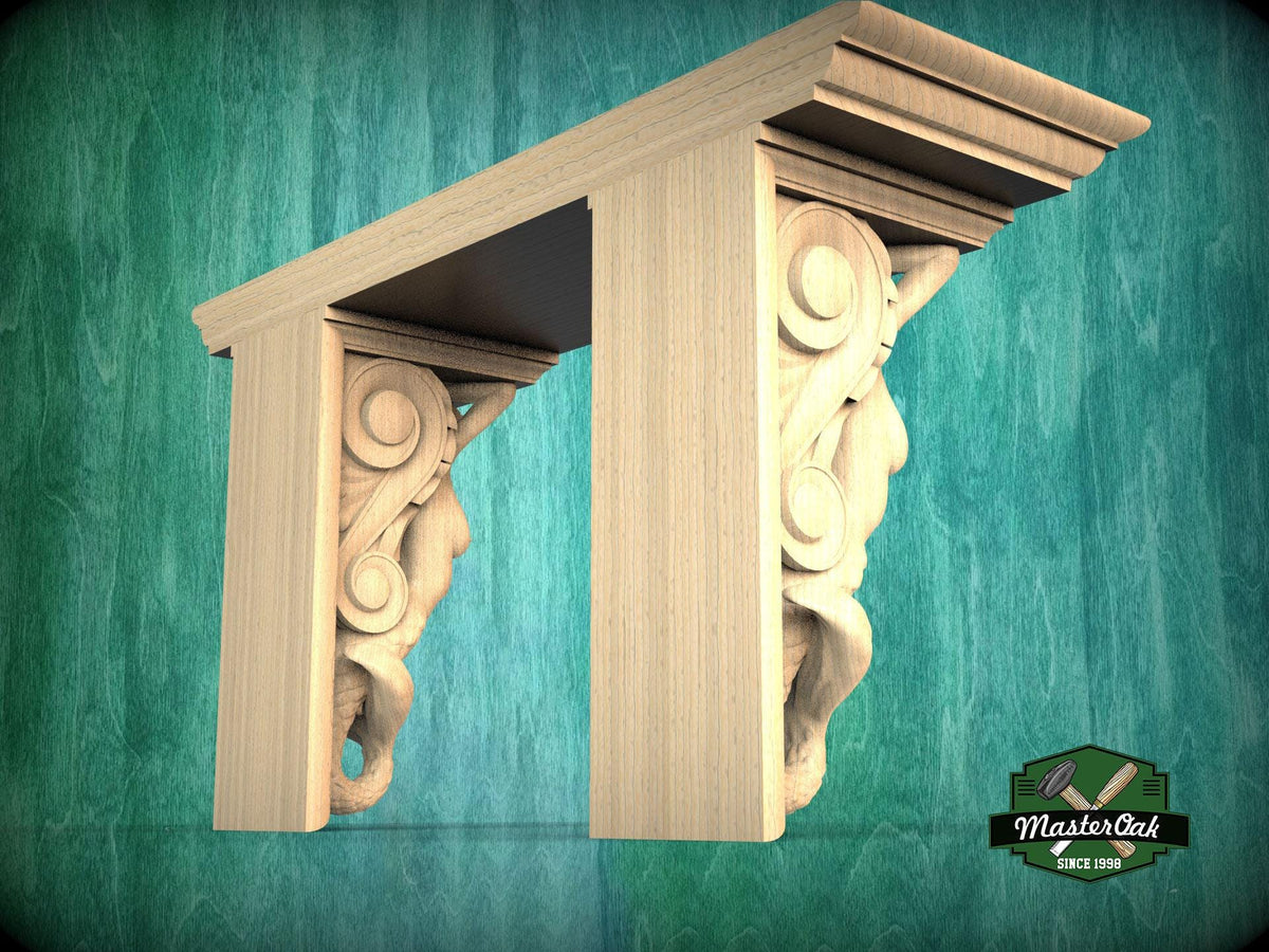 Elegant Carved Wooden Shelf with Mermaid Corbels - Custom Sizes Available, 1 pc, Unpainted, Unassembled, Mantel with corbels, Floating Shelf