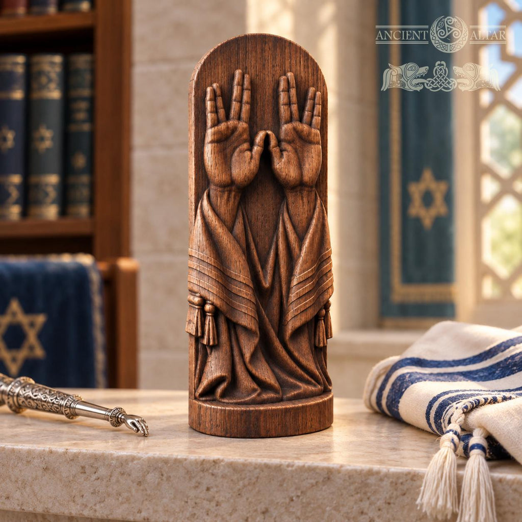 Priestly Blessing Hands Oak Sculpture, Birkat Kohanim Wooden Relief with Tallit, Judaica Home Decor, Jewish Wedding Gift