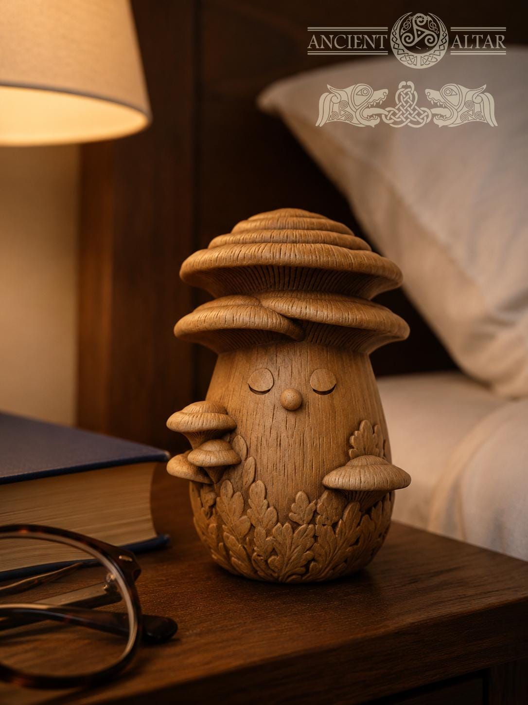 Wooden Mushroom Spirit Figurine, Oak Forest Guardian, Cottagecore Woodland Decor, Small Nature Lover Gift