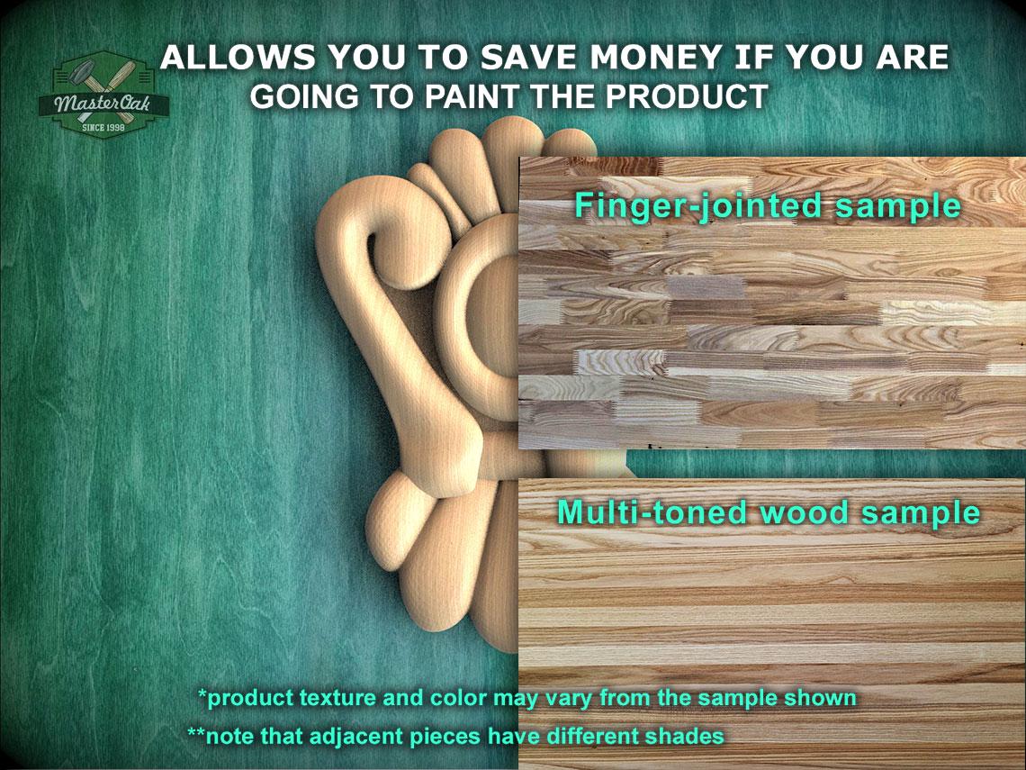 The image is a promotional advertisement for Master Oak Paint, featuring a close-up of a wooden sample with a text overlay that provides information about the paint product.
