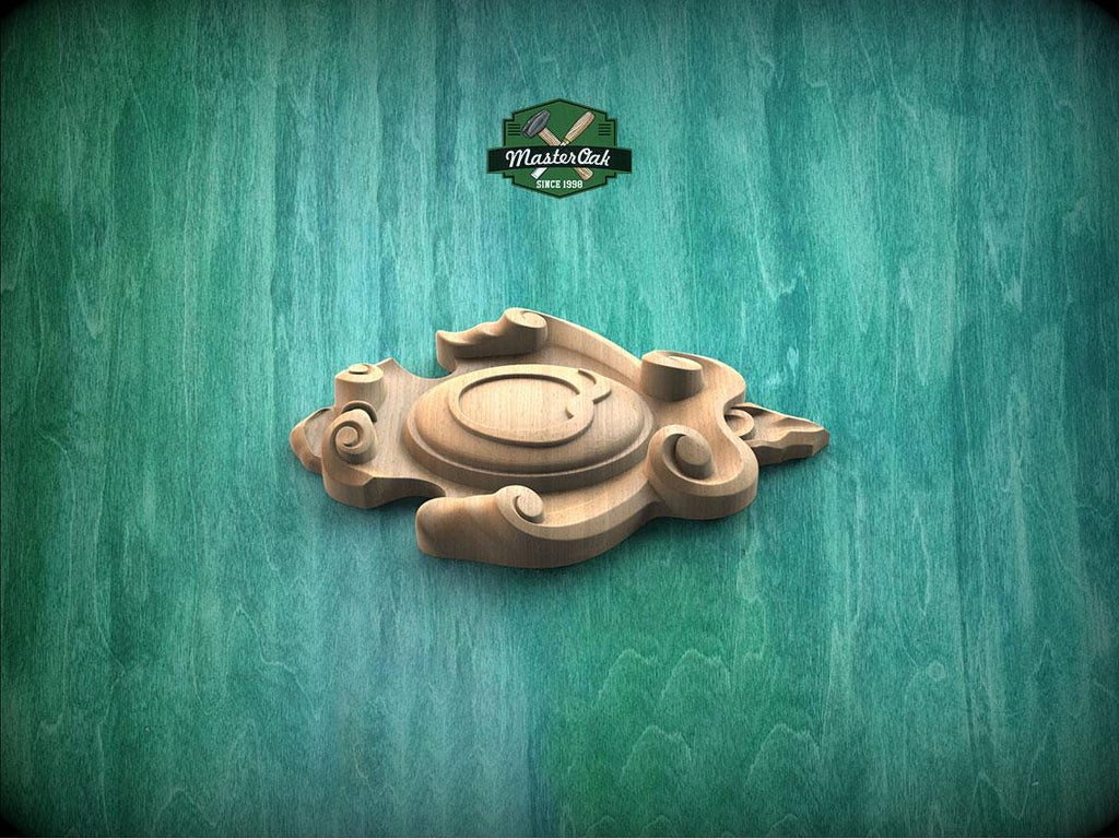 Personalized Noble Emblem: Ornate Wooden Cartouche Onlay, Unpainted, 1pc, Home Wall Embellishments, Furniture Carving