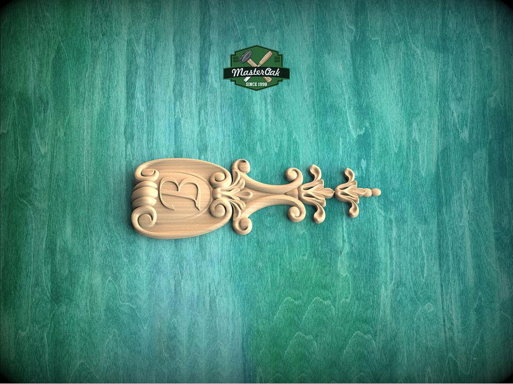 Personalized Elegant Vertical Wood Carving – Shield and Symbol Pattern Decor, Furniture Carving, Wood Onlay, 1pc, Unpainted