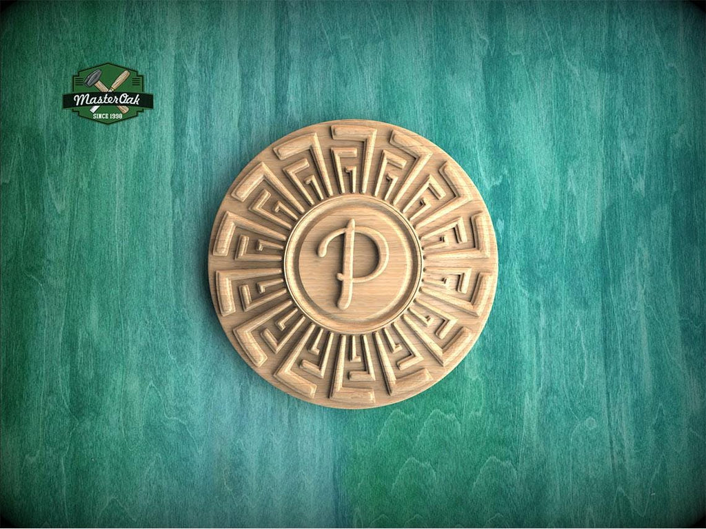 Personalized Carved Rosette - Greek Key Design in Natural Wood, 1pc, Unpainted, Home Wall Decor, Wooden Trim, Wood Art Decor