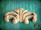 Symmetrical Wood Carved Onlay – Fluid Curves Architectural Accent, 1pc, Unpainted, Carved Onlay, Applique furniture decor, Central Onlay