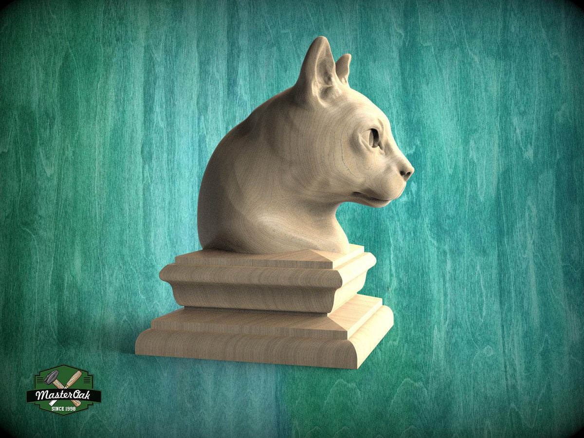 Wooden Cat Bust, Staircase Newel Post Finial, Cat Statue