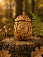 Wooden Acorn Forest Spirit Figurine, Oak Woodland Guardian, Good Luck Charm, Cozy Shelf Decor, Nature Lover Gift
