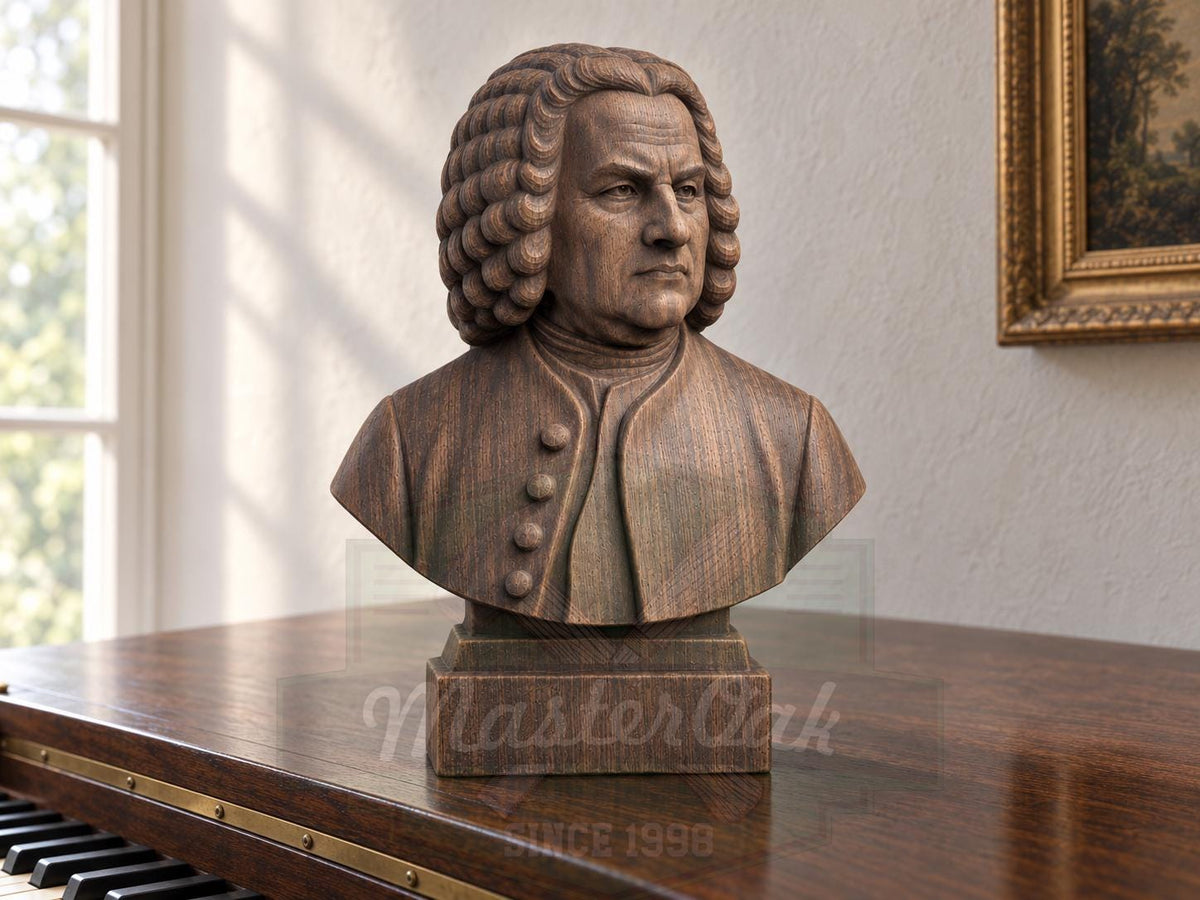 Johann Sebastian Bach Bust, Hand-Finished Wood Sculpture | Baroque Composer Decor