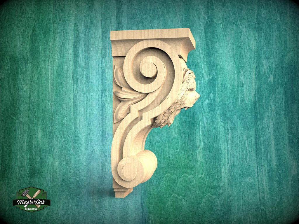 Corbel Angry Bear made of wood, Unpainted, Decorative Carved Wooden Corbel, 1pc, Home Wall Embellishments, wood onlays, wood wall art decor