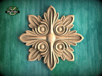Ornate Leaf Medallion: Wooden Rosette Onlay, 1 piece, Unpainted, Home Wall Embellishments, Round Wooden Trims, Wood Wall Art Decor