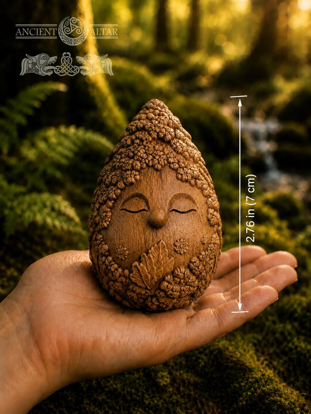 Moss Hermit Figurine, Carved Oak Forest Spirit, Woodland Guardian Statue, Cottagecore Decor, Nature Lover Gift, 2.76 Inch
