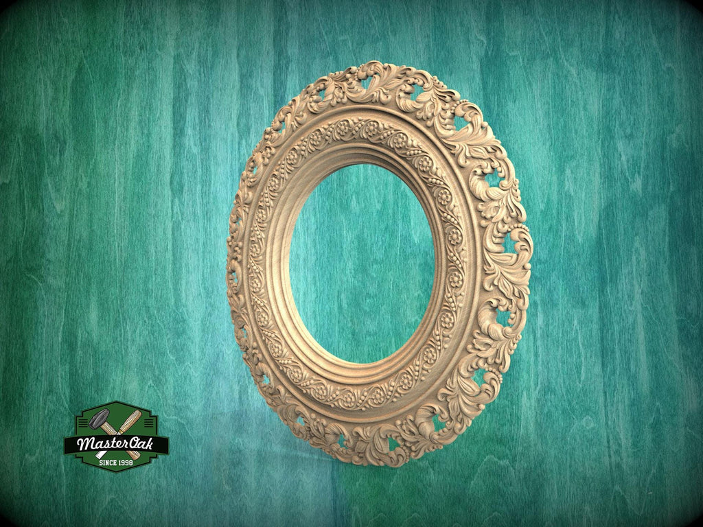 Elegant Circular Wood Mirror Frame with Detailed Foliate Carvings - Classic Home Decor, 1 pc, Unpainted,  Carved Mirror Frame