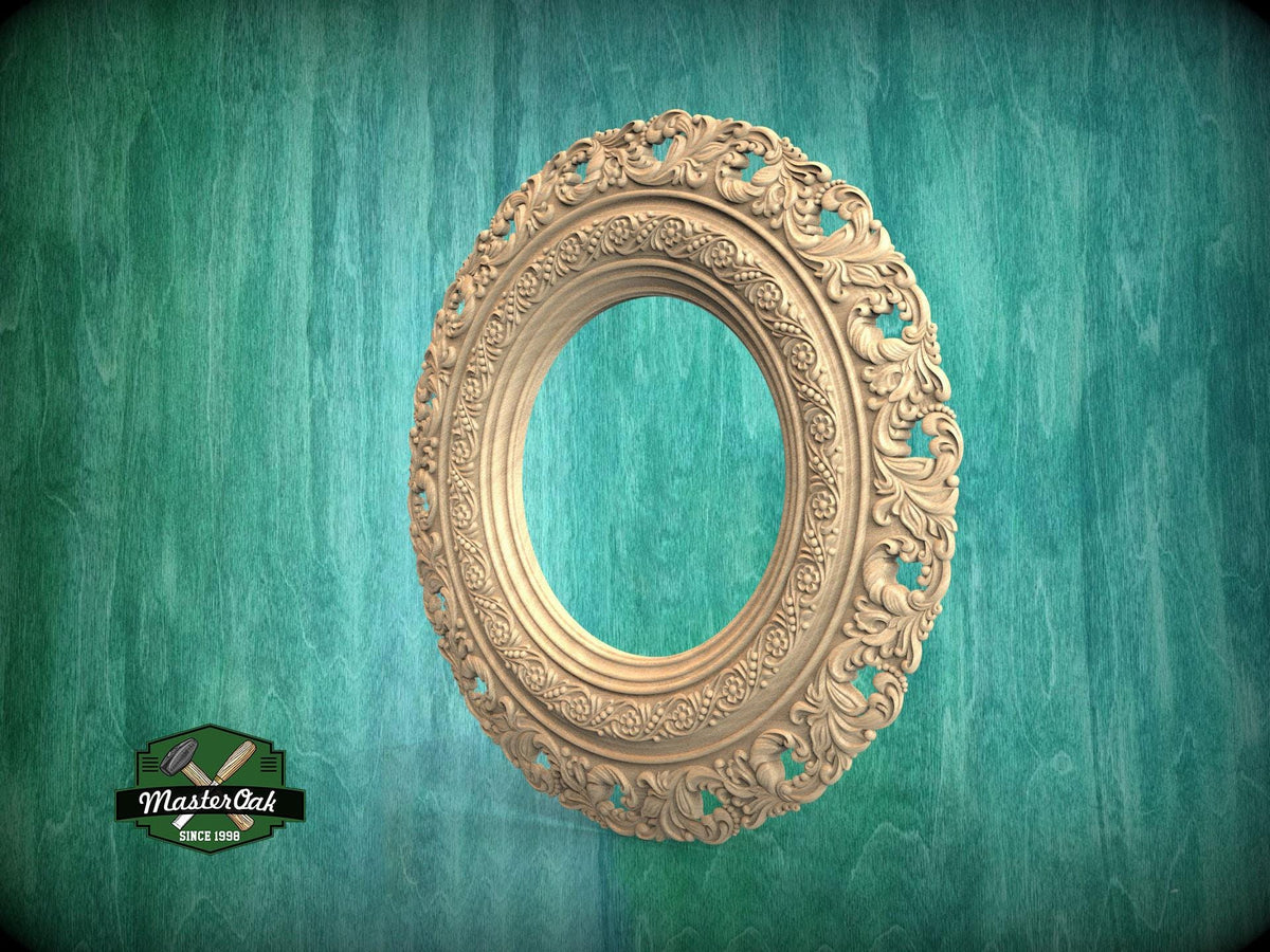 Elegant Circular Wood Mirror Frame with Detailed Foliate Carvings - Classic Home Decor, 1 pc, Unpainted,  Carved Mirror Frame
